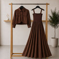 Elegant Co-ord Dress and Jacket Set - L, Beige