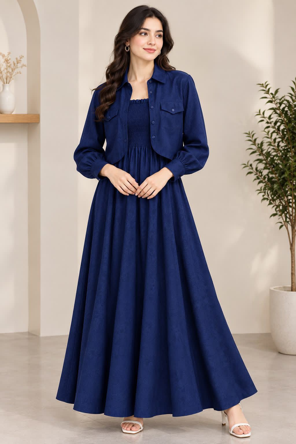 Elegant Co-ord Dress and Jacket Set - L, Beige