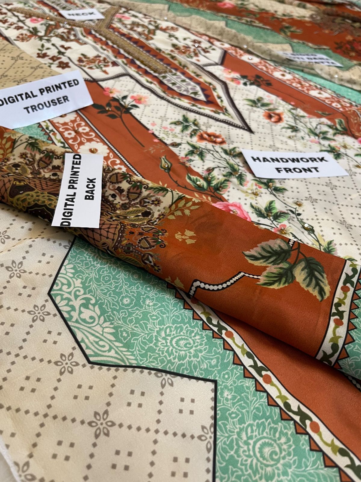 Kaftan style 3 piece handwork embroidery suit (unstitched)