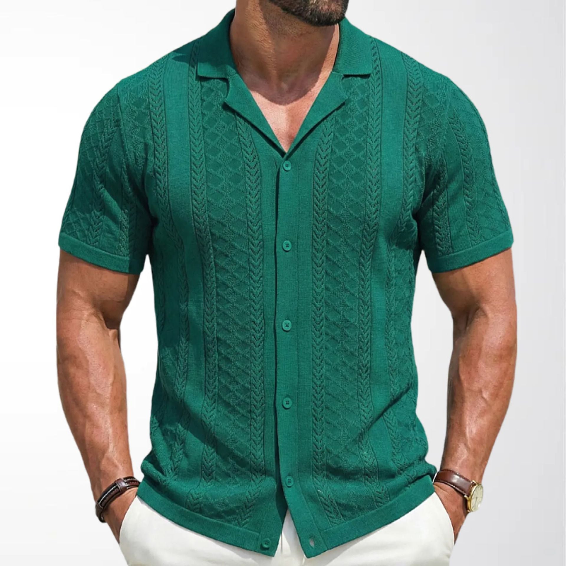 Mens Striped Knitted Polo Shirt
