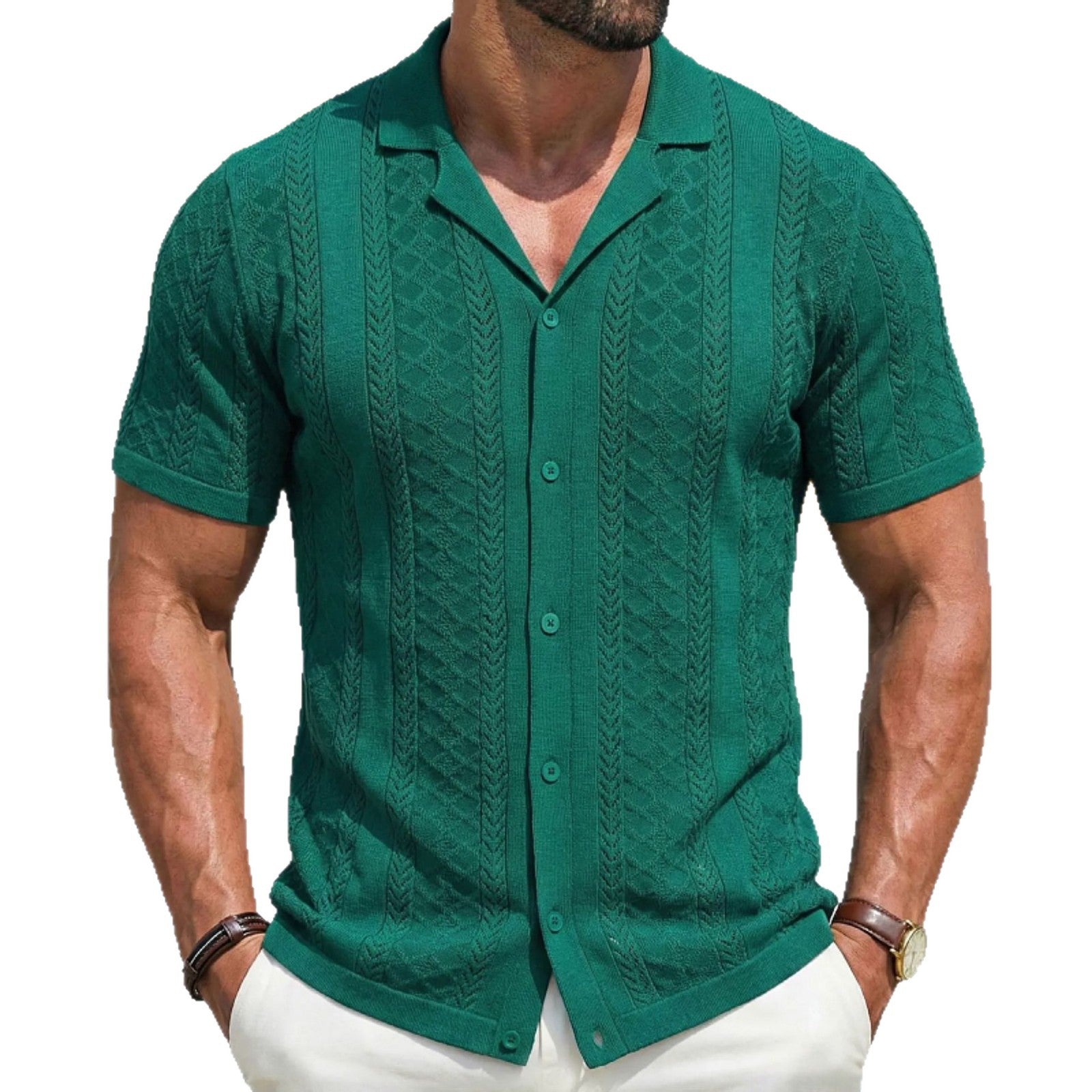 Mens Striped Knitted Polo Shirt