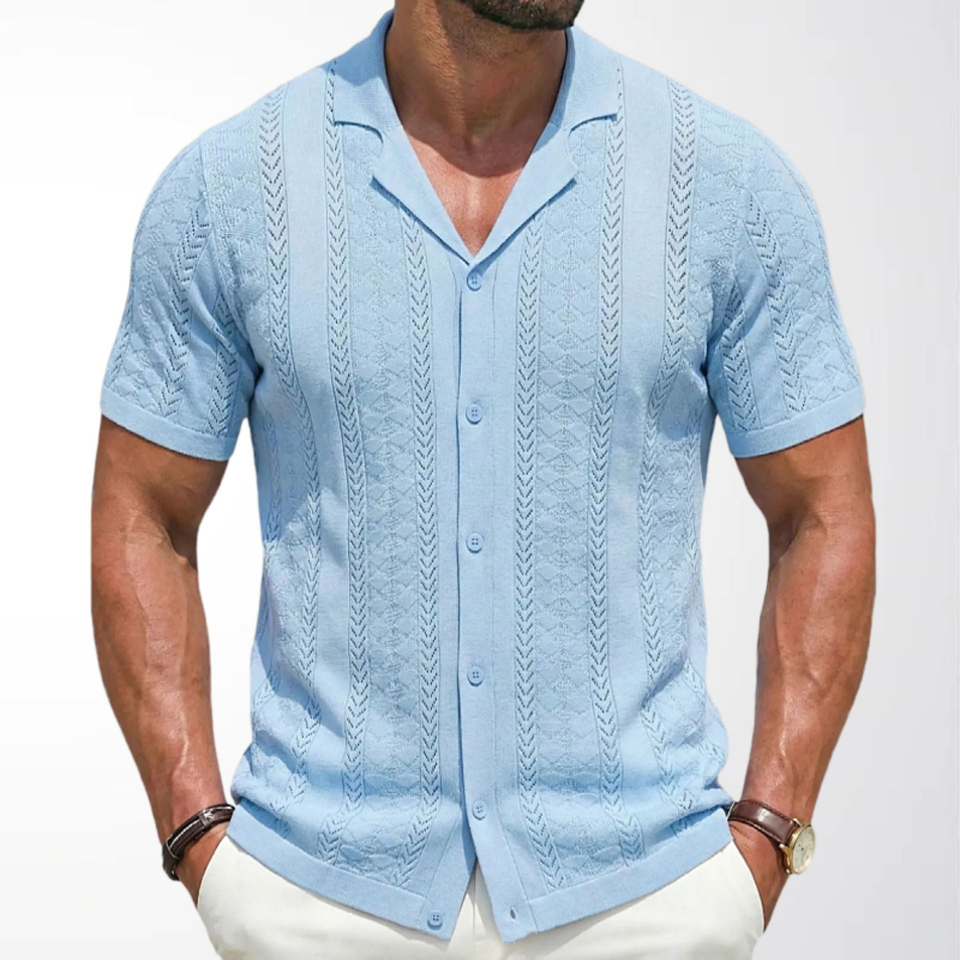 Mens Striped Knitted Polo Shirt