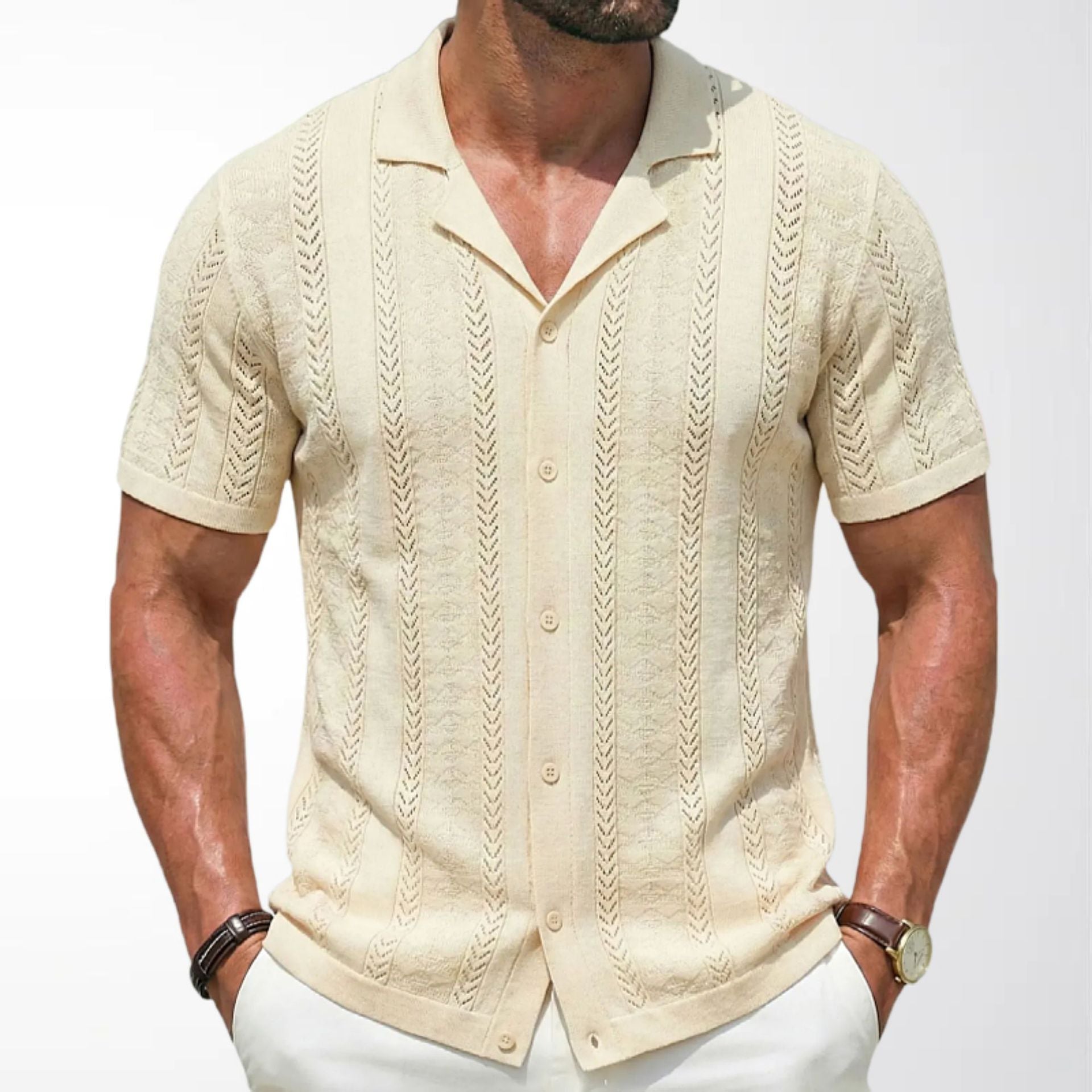 Mens Striped Knitted Polo Shirt